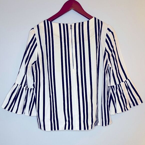 Alice + Olivia Bernice Striped Ruffle Sleeve Top Size Small - Picture 4 of 7